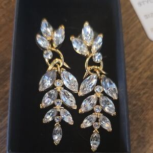 Trifari Gold and Silver Leaf Crystal Earrings